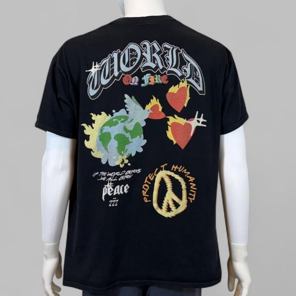 PacSun World on Fire Graphic T-Shirt XL Black Streetwear Cotton Tee